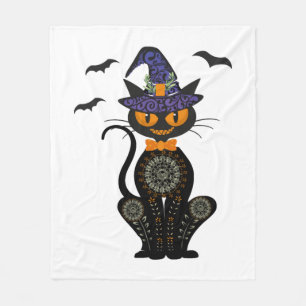 Black Cat With With Jack O Lantern Halloween Shirt Fleece Blanket