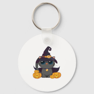 Black Cat With With Jack O Lantern Halloween Shirt Key Ring