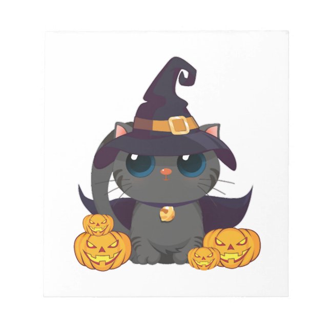 Black Cat With With Jack O Lantern Halloween Shirt Notepad (Front)