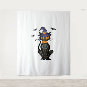 Black Cat With With Jack O Lantern Halloween Shirt Tapestry