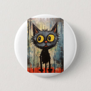 Black Cat With Yellow Eyes   6 Cm Round Badge