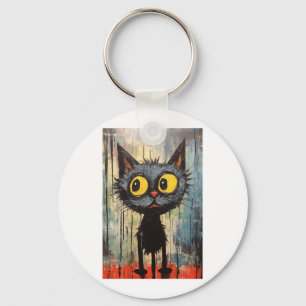 Black Cat With Yellow Eyes   Key Ring