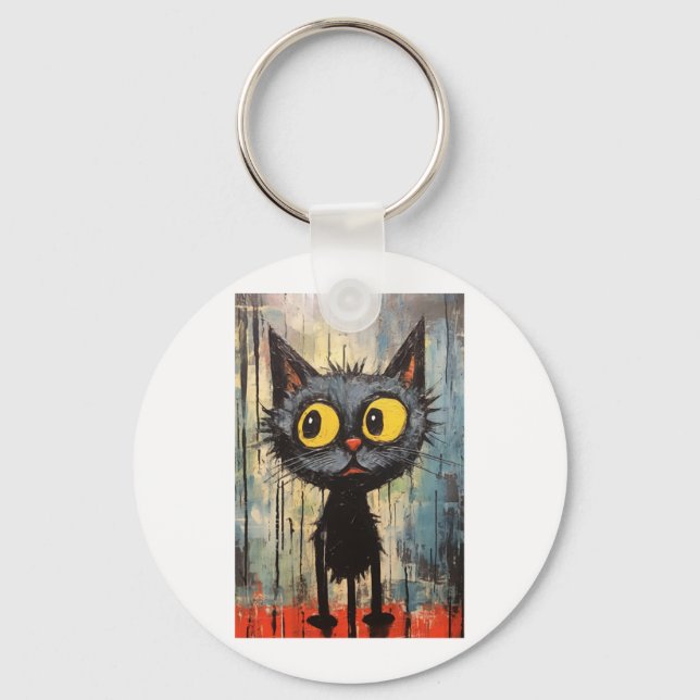 Black Cat With Yellow Eyes   Key Ring (Front)