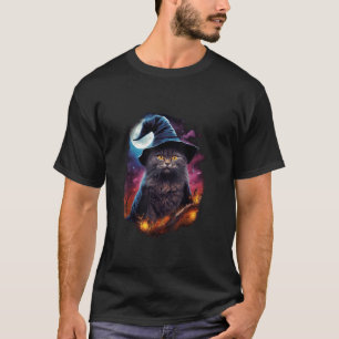Black Cat Wizard Halloween Witch Mystical Black Ca T-Shirt