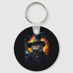 Black Cat Wizard Halloween Witch Mystical Black Key Ring