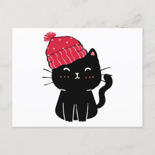 black cat xmas hat postcard