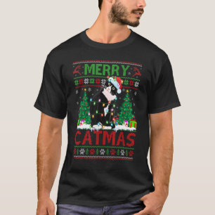 Black Cat Xmas Tree Lights Ugly Black Cat Merry Ch T-Shirt