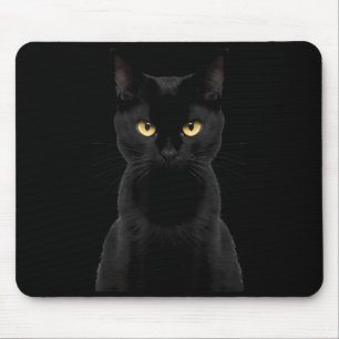 Black Cat Yellow Eyes Angry Cat Funny Staring Cat Mouse Mat