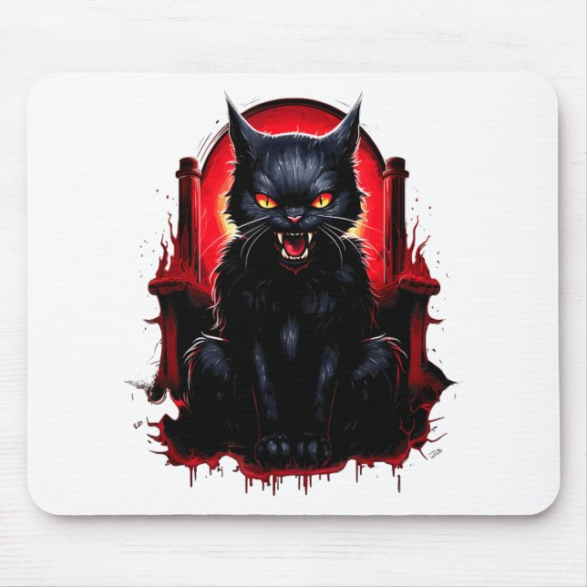 Black Cat Yellow Eyes Cats Angry Mouse Mat (Front)