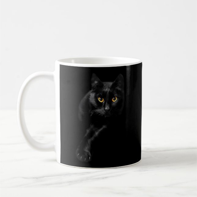 Black Cat Yellow Eyes Cats Coffee Mug (Left)