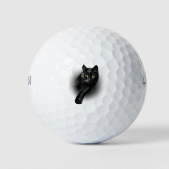 Black Cat Yellow Eyes Cats Golf Balls (Front)