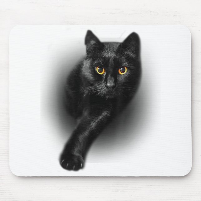 Black Cat Yellow Eyes Cats Tee Gifts Mothers Day Mouse Mat (Front)