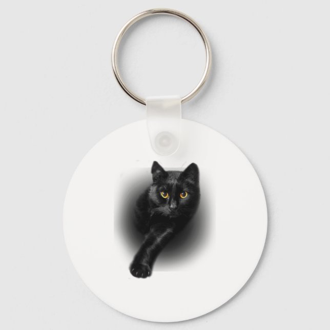 Black Cat Yellow Eyes Key Ring (Front)