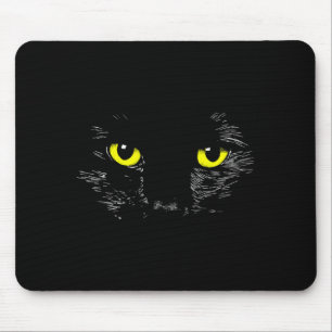 Black Cat Yellow Eyes Kitten Face Halloween Mouse Mat
