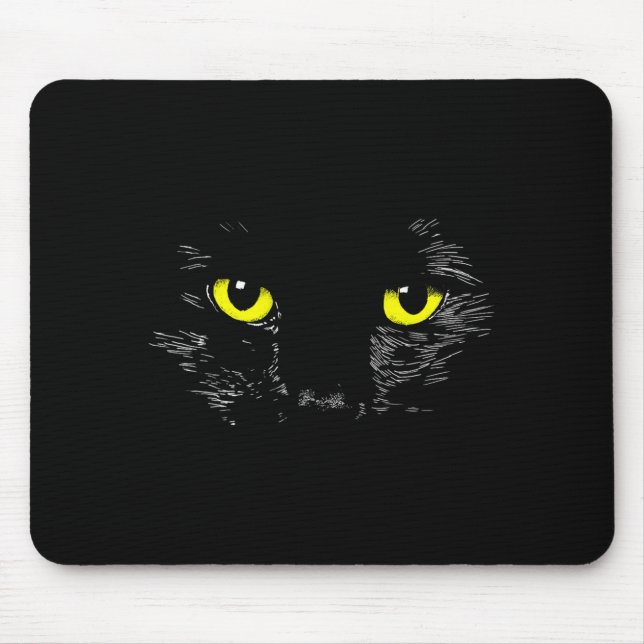 Black Cat Yellow Eyes Kitten Face Halloween Mouse Mat (Front)