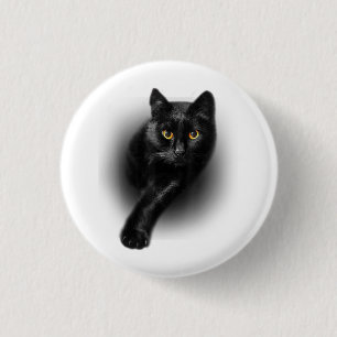Black Cat Yellow Eyes T-Shirt Cats Tee 3 Cm Round Badge