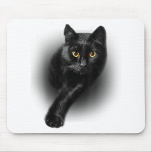 Black Cat Yellow Eyes T-Shirt Cats Tee Mouse Mat