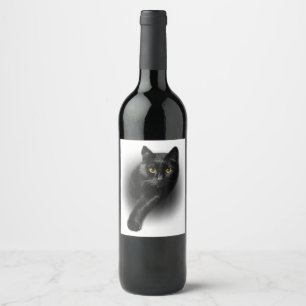 Black Cat Yellow Eyes T-Shirt Cats Tee Wine Label
