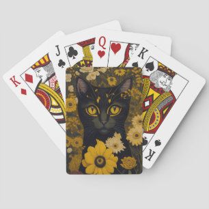 Black Cat Yellow Eyes Vintage Flowers #2 Playing Cards