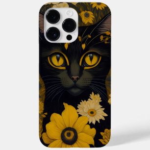 Black Cat Yellow Eyes Vintage Flowers Case-Mate iPhone 14 Pro Max Case