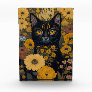 Black Cat Yellow Eyes Vintage Flowers Photo Block