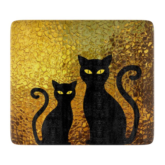 Black Cat Yellow Glass Texture Modern Cat Eyes Cutting Board (Front)
