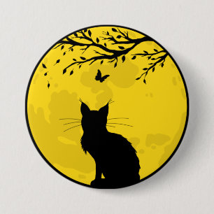 Black Cat Yellow Moon 7.5 Cm Round Badge