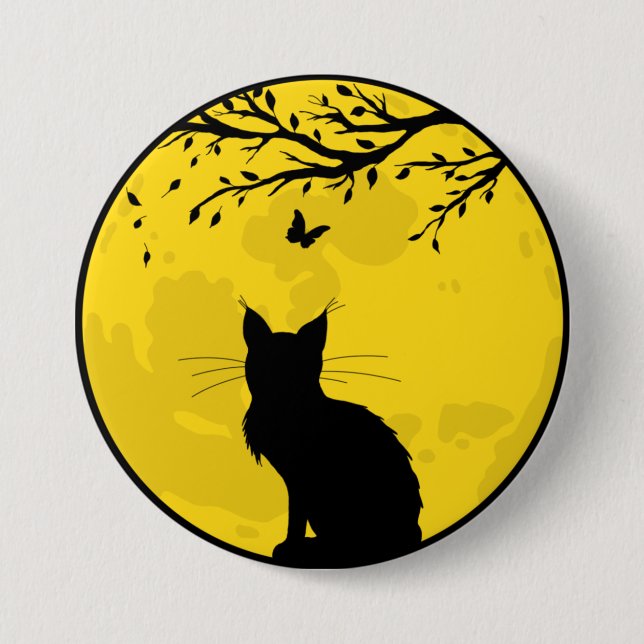 Black Cat Yellow Moon 7.5 Cm Round Badge (Front)