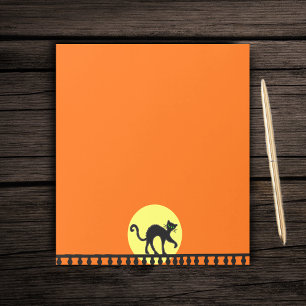 Black Cat Yellow Moon Fence Notepad