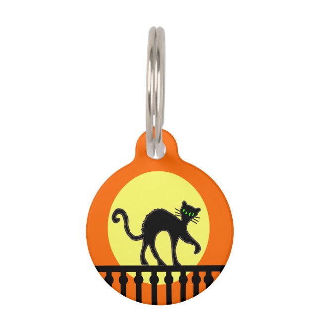 Black Cat Yellow Moon Fence Pet Tag (Front)