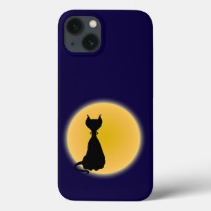 Black Cat & Yellow Moon Halloween Art iPhone 13 Case