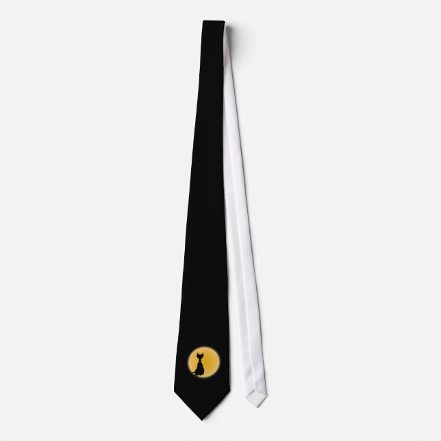 Black Cat & Yellow Moon Halloween Art Tie (Front)