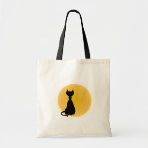 Black Cat & Yellow Moon Halloween Art Tote Bag