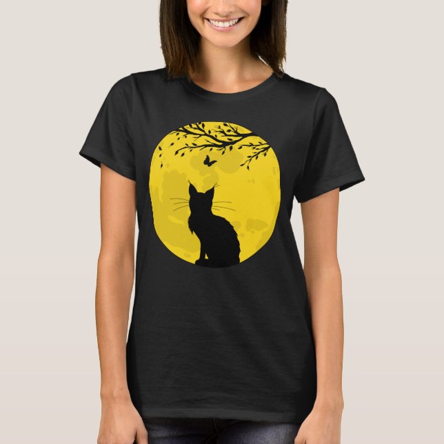Black Cat Yellow Moon T-Shirt (Front)