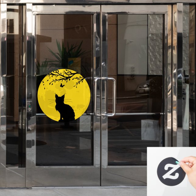 Black Cat Yellow Moon Window Cling (Office Door)