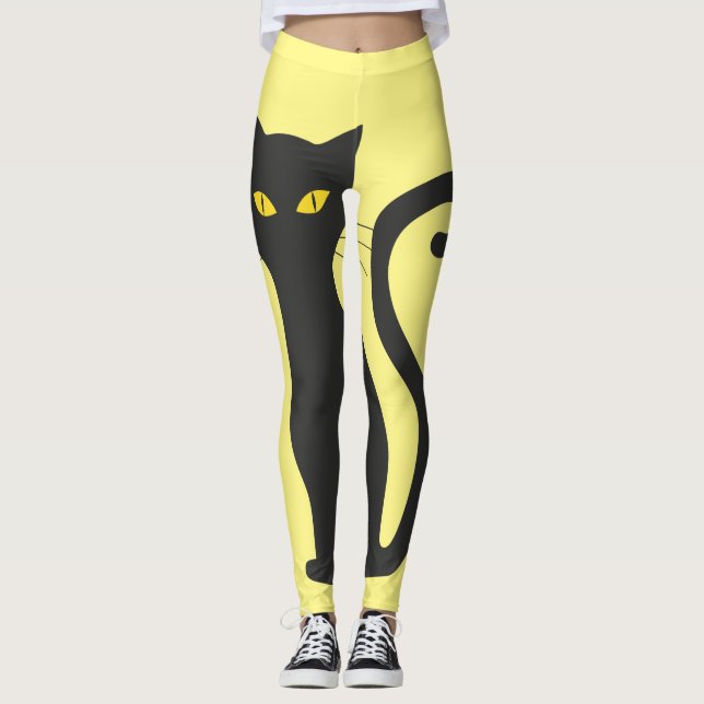 BLACK CAT & YELLOW YOGA PANTS (Front)