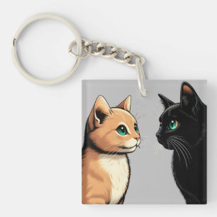 Black Cat Zoning Out - Funny Kitten Meme Key Ring