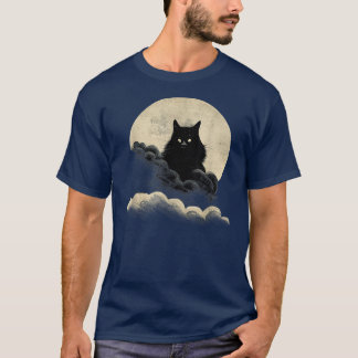 Black CatA Black Night Full Moon Clouds Halloween  T-Shirt