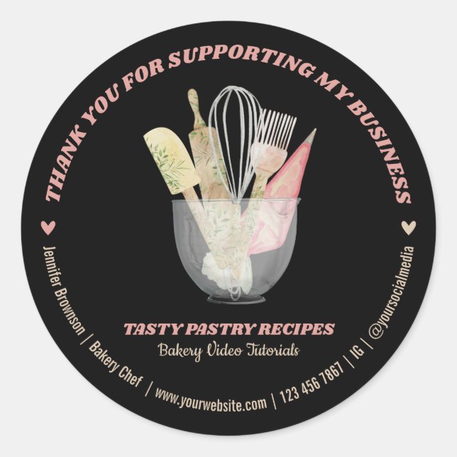Black Catering Bakery Chef Thank You Classic Round Sticker (Front)