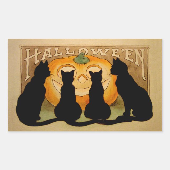 Black Cats and a Jack O'Lantern Rectangular Sticker (Front)