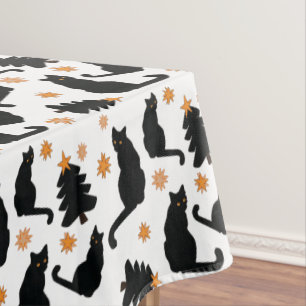 Black Cats And Christmas Trees Tablecloth
