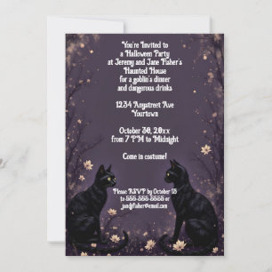 Black Cats and Flowers Halloween Party Invitation