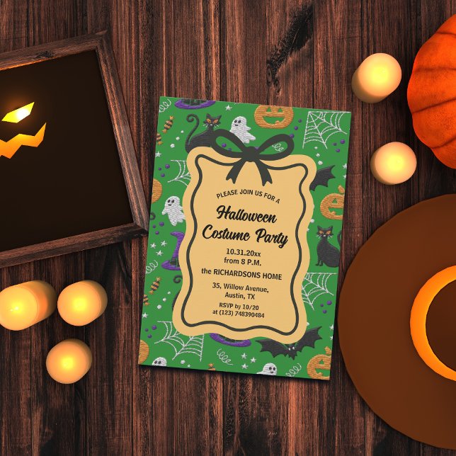 Black Cats and Ghosts Halloween Costume Party Invitation (Creator Uploaded)