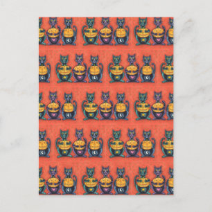 BLACK CATS AND JACKS SEE NO EVIL, FUNNY FELINES POSTCARD