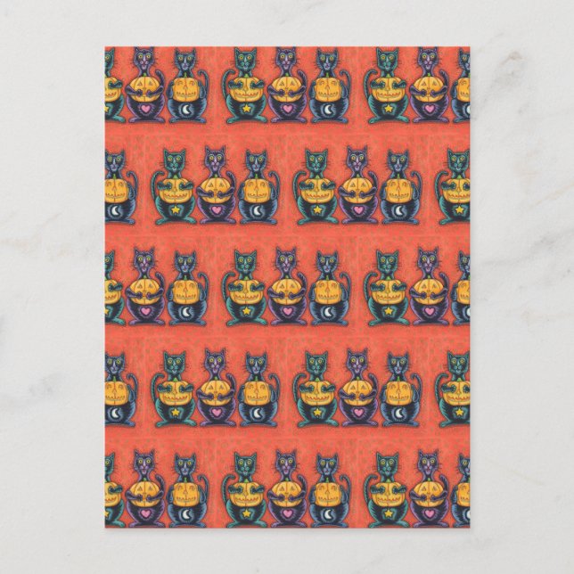BLACK CATS AND JACKS SEE NO EVIL, FUNNY FELINES POSTCARD (Front)