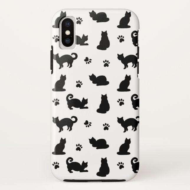 Black Cats and Paw Prints Pattern Case-Mate iPhone Case (Back)