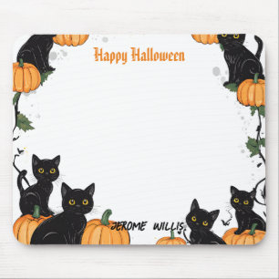 Black cats and Pumpkin Happy Halloween Mouse Mat