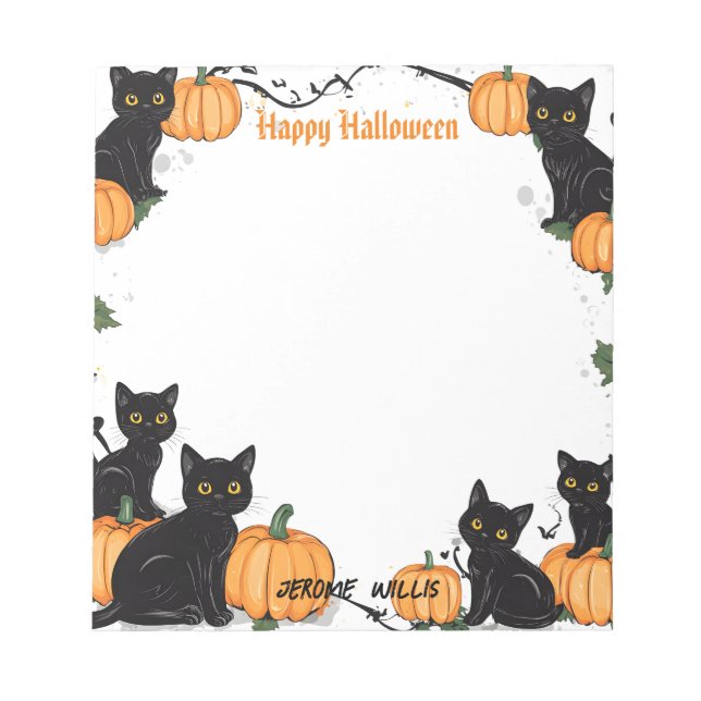 Black cats and Pumpkin Happy Halloween Notepad (Front)