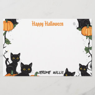 Black cats and Pumpkin Happy Halloween Stationery