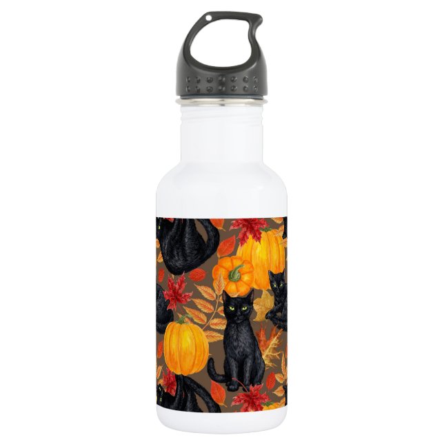 Black cats and pumpkins 2 532 ml water bottle (Front)